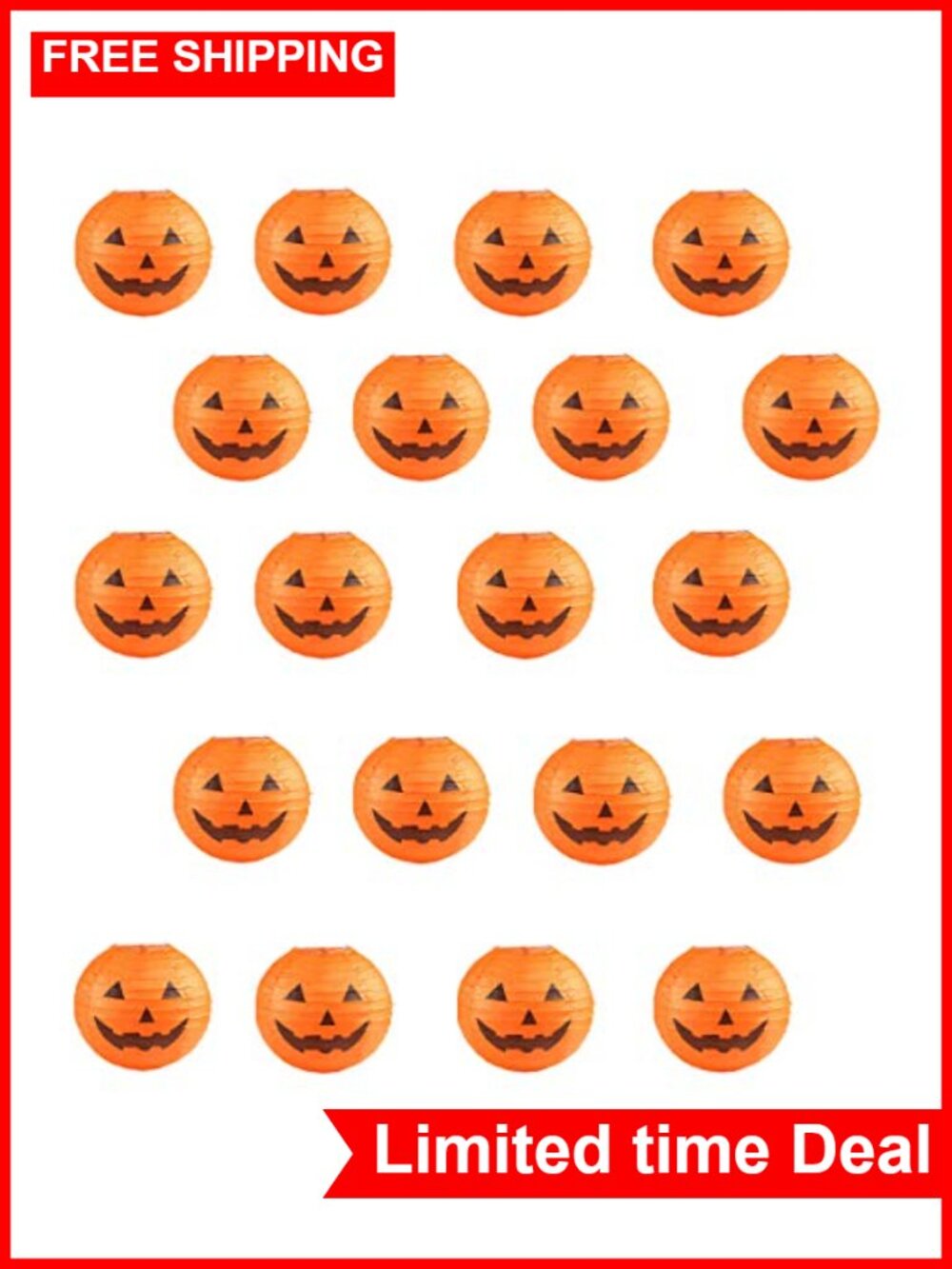 Paper Pumpkin Lanterns - Set of 20 - Halloween Party Decor - 8 Inch